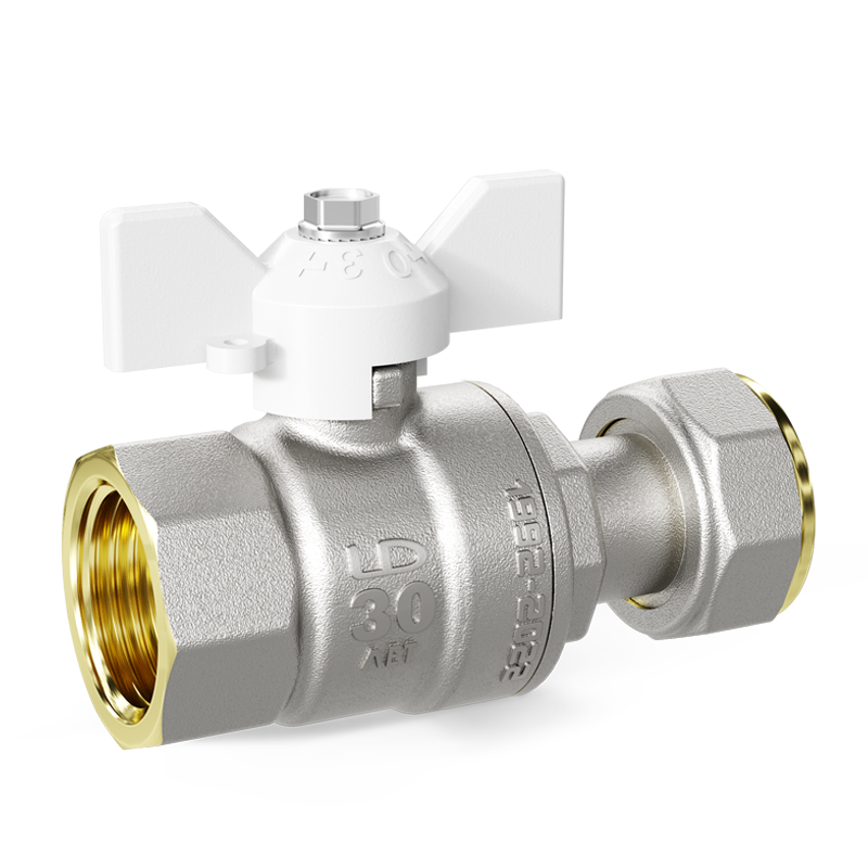 Кран шаровой латунный с накидной гайкой LD Pride 47.15.В-НкГк.Б Ду 15 Ру 40 бабочка (white)