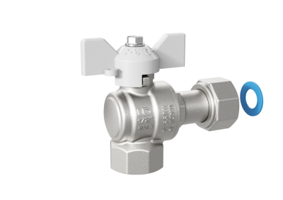 Кран шаровой латунный угловой с накидной гайкой LD Pride 47.15.В-НкГк.У.Б Ду 15 Ру 40 бабочка (white)