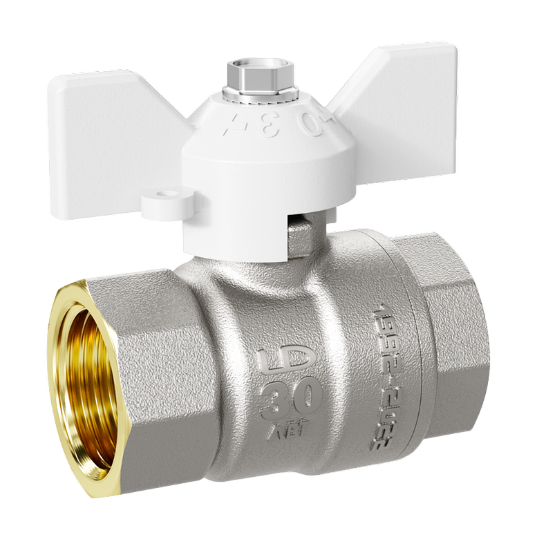 Кран шаровой латунный LD Pride 47.32.В-В.Б Ду 32 Ру 25 бабочка (white) с биркой