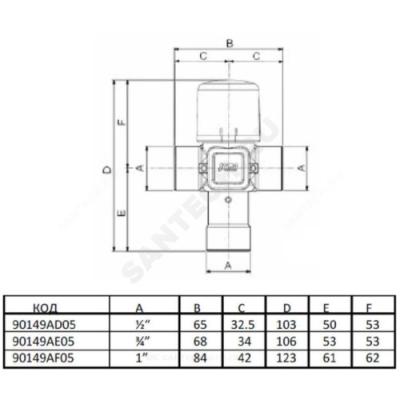 Клапан смесительный термостатический седельный латунь Ду 20 Ру10 3/4" ВР Kvs=2 60С Icma 90149AE05