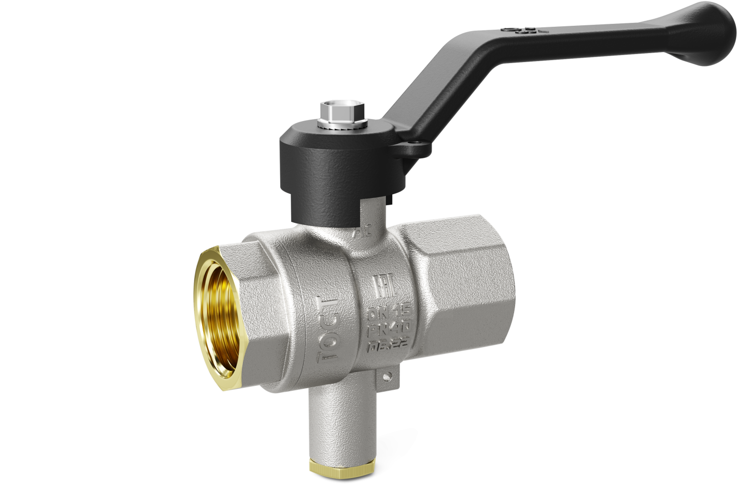 Кран шаровой латунный для датчика температуры LD Pride 45.15.В-В.Т.Р Ду 15 Ру 40 рычаг