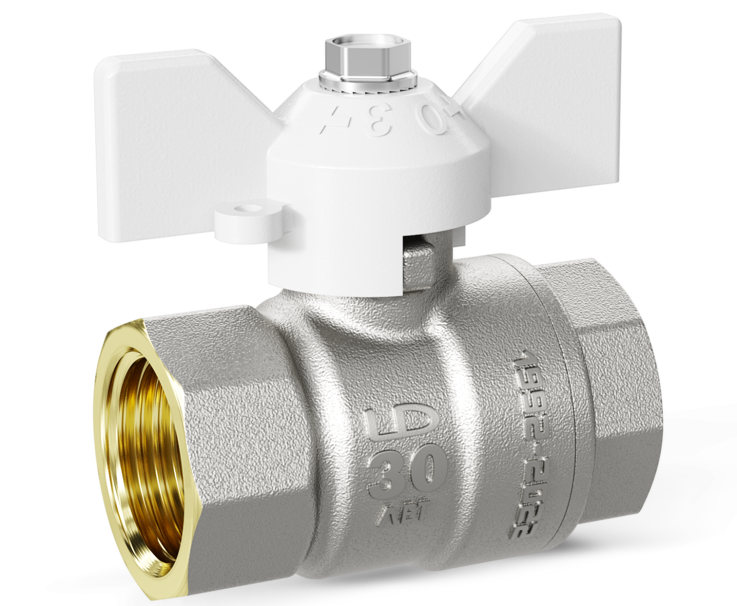 Кран шаровой латунный LD Pride 47.25.В-В.Б Ду 25 Ру 40 бабочка (white)