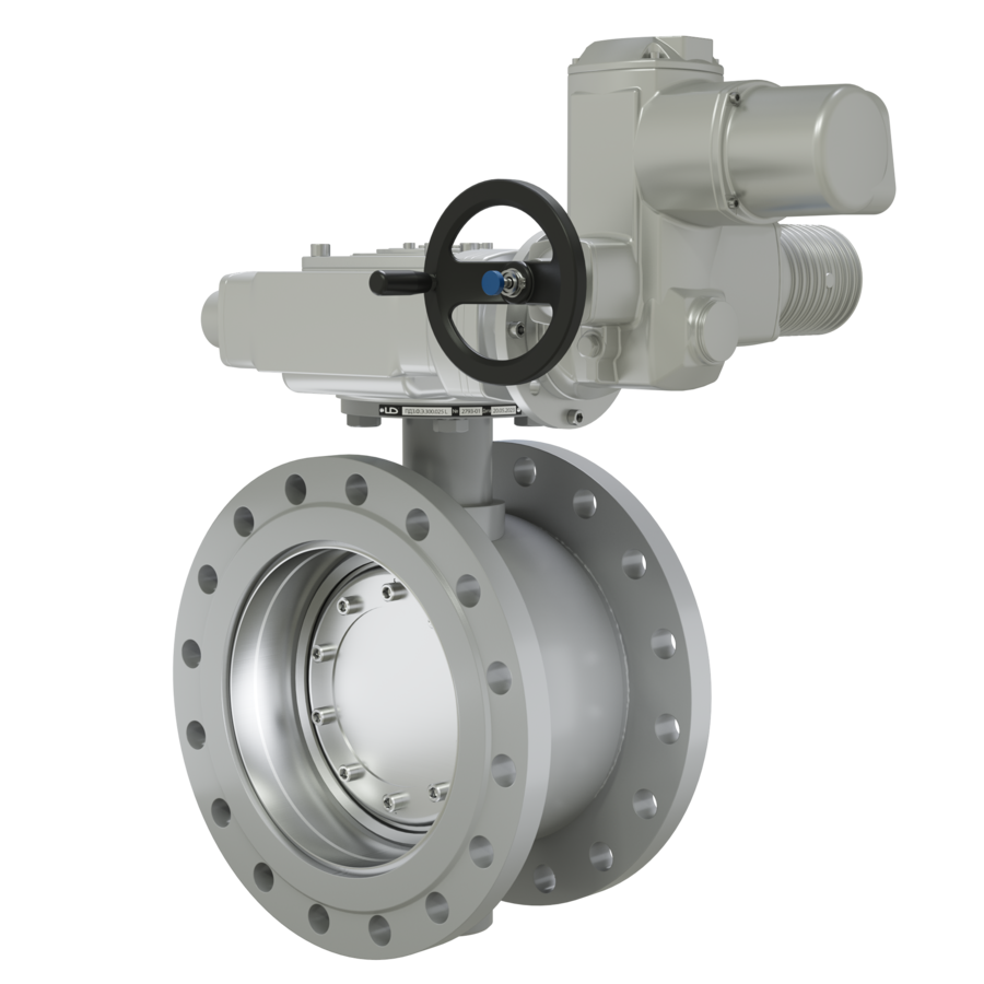 Поворотно-дисковый затвор 3-х эксцентриковый LD под электропривод из стали 20, ПДЗ.Ф.Э.350.016.02
